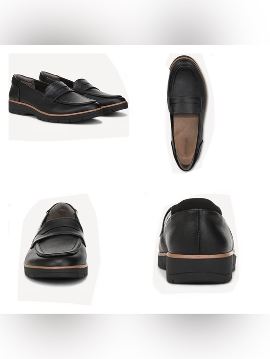 Dr. Scholl's Shoes - Dr. Scholl's Black Leather Penny Loafers with Tan Trim